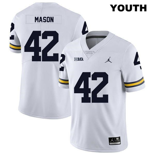 Youth NCAA Michigan Wolverines Ben Mason #42 White Jordan Brand Authentic Stitched Legend Football College Jersey KP25S85DZ